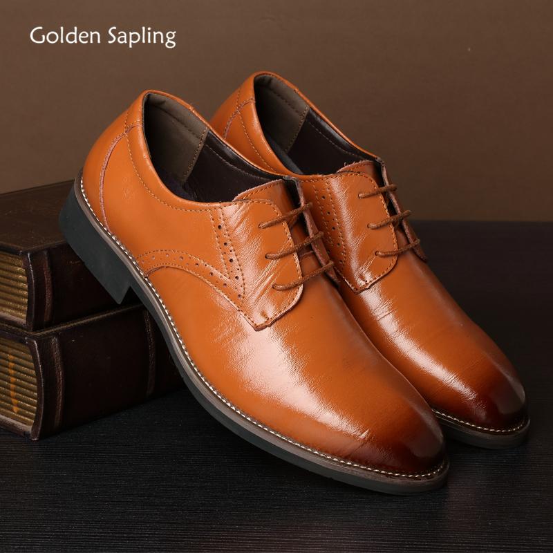 

Golden Sapling Dress Shoes Busniness Men Formal Flat Fashion Office Leisure Party Men's Shoe Breathable Leather Classic Footwear, Black