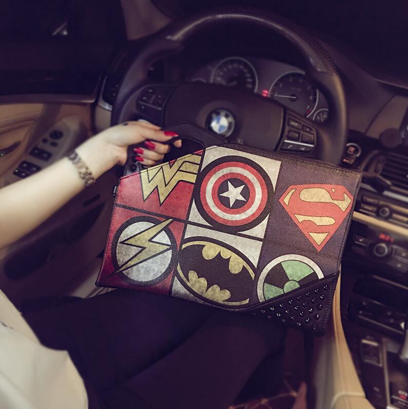 

Factory wholesale women handbag casual printing men shoulder bag street trend camouflage leather handbags personalized color matching rivet envelope bags, Black2(boutique box)