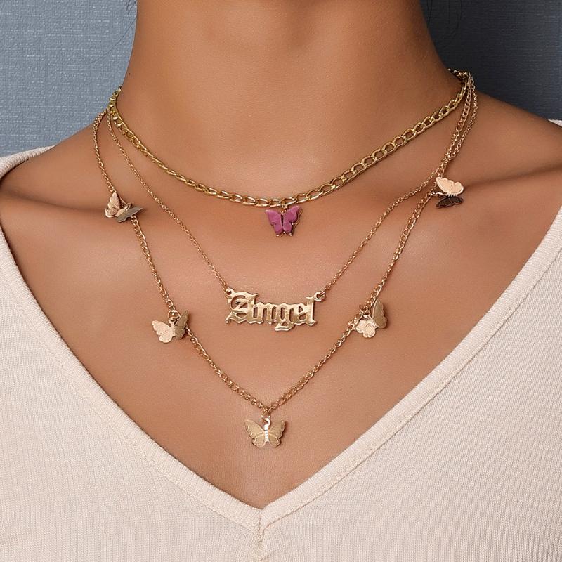 

Pendant Necklaces European And American Fashion Jewelry With Exaggerated Butterfly Multi-layer Necklace Female Wedding