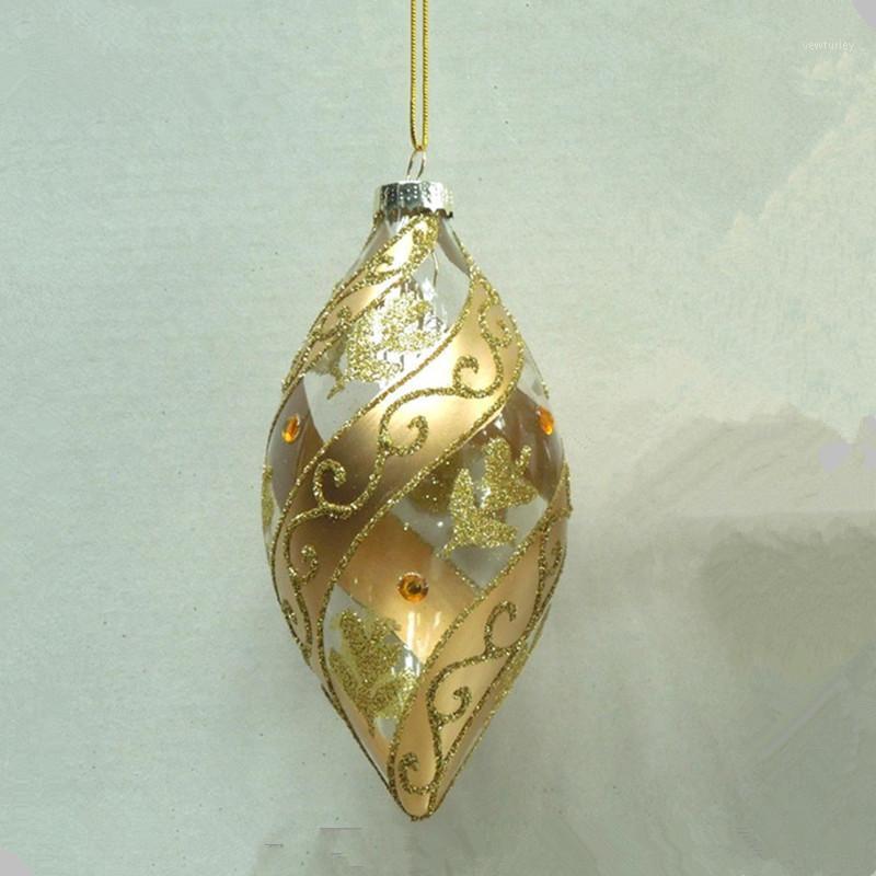 

Party Decoration 100pcs/pack 6*11cm Double Points Gold Painting Glass Pendant Christmas Tree Hanging Decorative Handmade Friend Gift