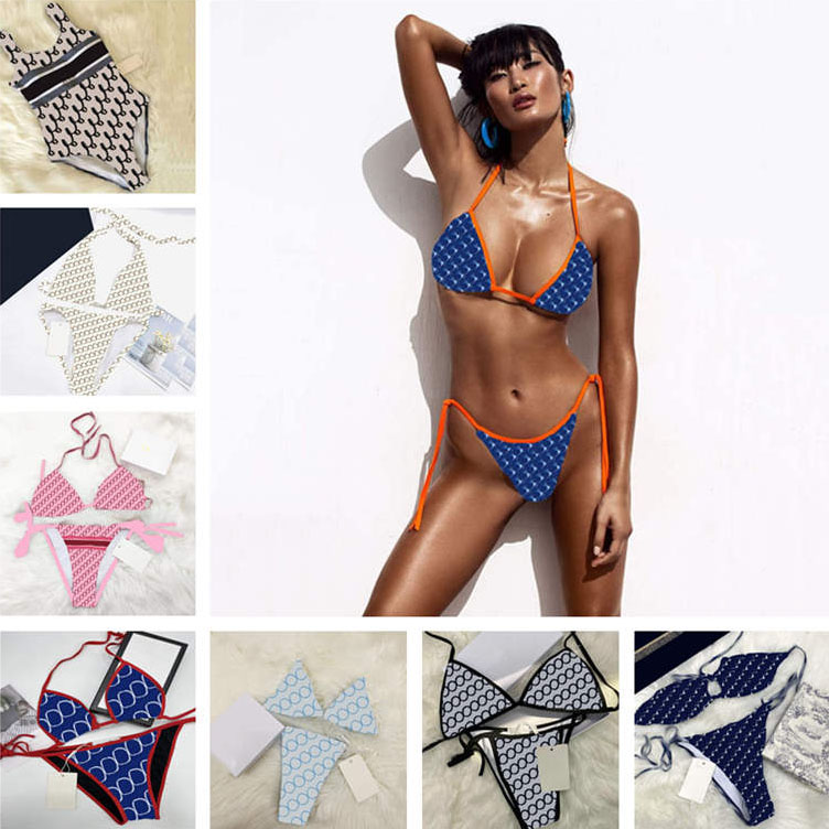 

24 Styles Womens Sexy Bikini Swimsuit Underwear Letter Print Girls Bodysuit Swimwear Summer Holiday Beach Swim Bathing Suit, White;black