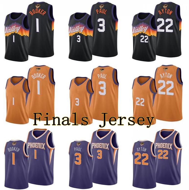 

Men S-6XL basketball Jerseys Devin 1 Booker 3 Paul 22 Ayton 25 Bridges 99 Crowder 2021 Finals Jersey Black City version, Black;red