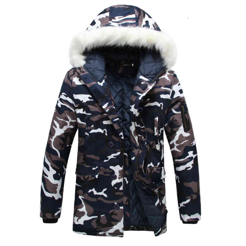 

Men's Down & Parkas Winter Hooded Velvet Parka Jacket Windbreaker Camouflage Thick Windproof Coat Men Warm Male's Medium-long Mili, Black