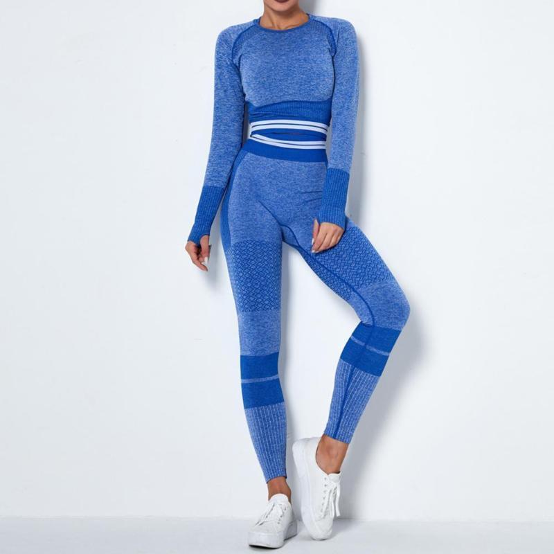 

Seamless Leggings Women Yoga Set Knitted Gym Fitness Sportswear Women's Tracksuit Crop Top Clothing High Waist Sport Suits Outfit, Blue
