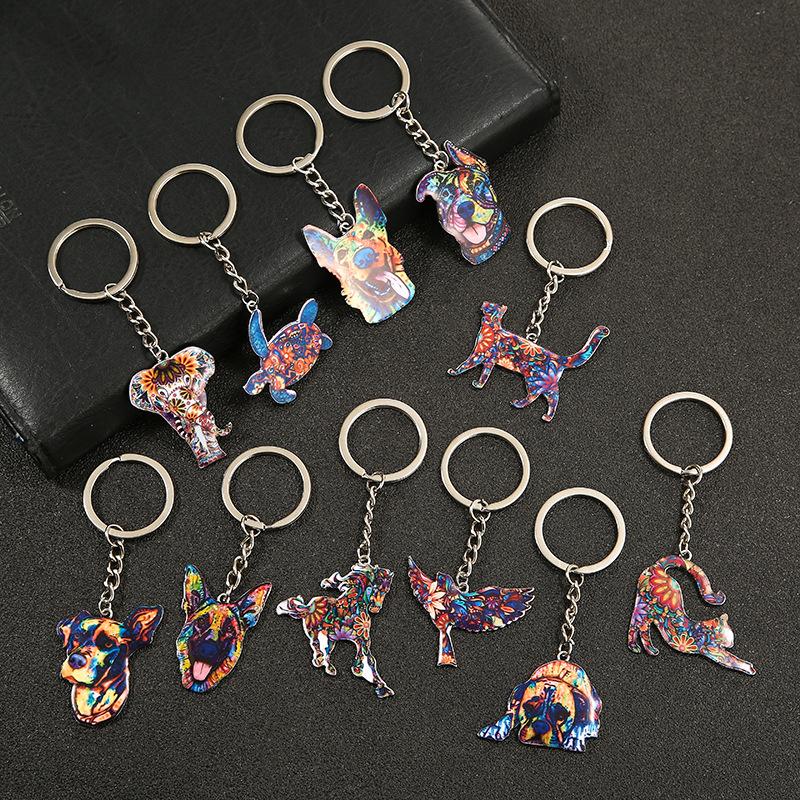 

Keychains Fashion Colorful Flower Pattern Animal Keychain Lovely Design Dog Tortoise Elephant Bird Keyring Charms Pendant Bag Accessories