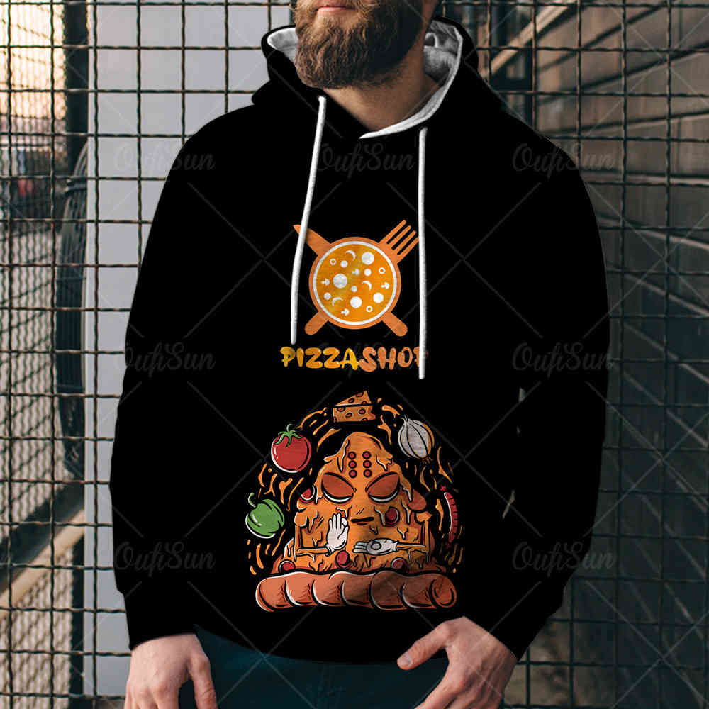 

street color painting hamburg pizza food digital printing men's fashion hip hop sportswear classic 3d sweaterkccv, Black