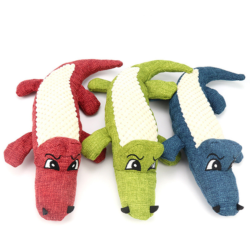 

Pet Dog Toy Linen Plush Crocodile Animal Toy Dog Chew Squeaky Noise Toy Cleaning Teeth Supplies Tough Interactive Doll