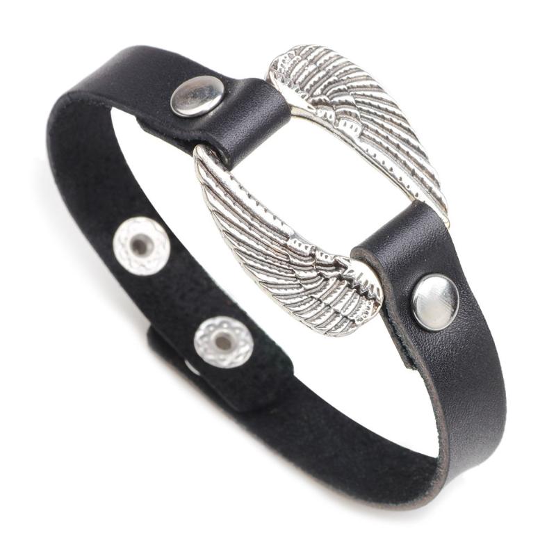 

Charm Bracelets Metallic Wing Leather Bracelet For Men Wide 2021 Fashion Punk Style