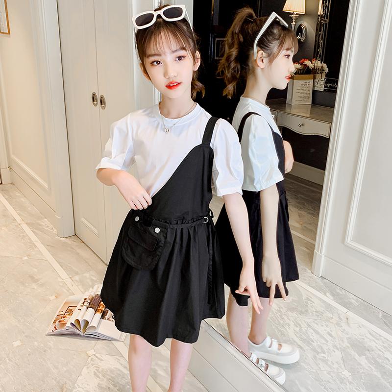 

Korean O-Neck Girls Sets 3-13 Years Old Children's Clothing Summer Solid Kids Casual Clothes T-shirt And Skirt Two Pieces, White