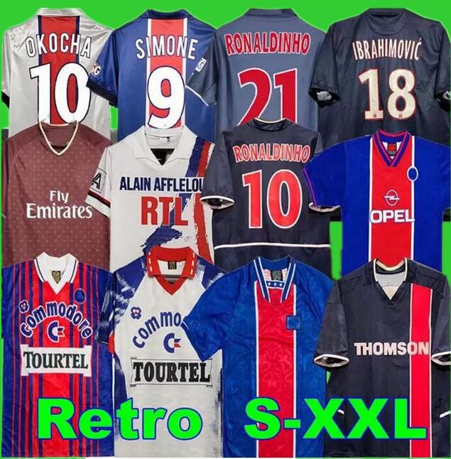 

OKOCHA Retro SOCCER JERSEY 93 94 95 96 LEROY ADAILTON Beckham 98 99 00 01 02 03 90 92 classic RAI ANELKA Ibrahimovic camisas de futebol RONALDINHO SIMONE PSGS, 93/94 home