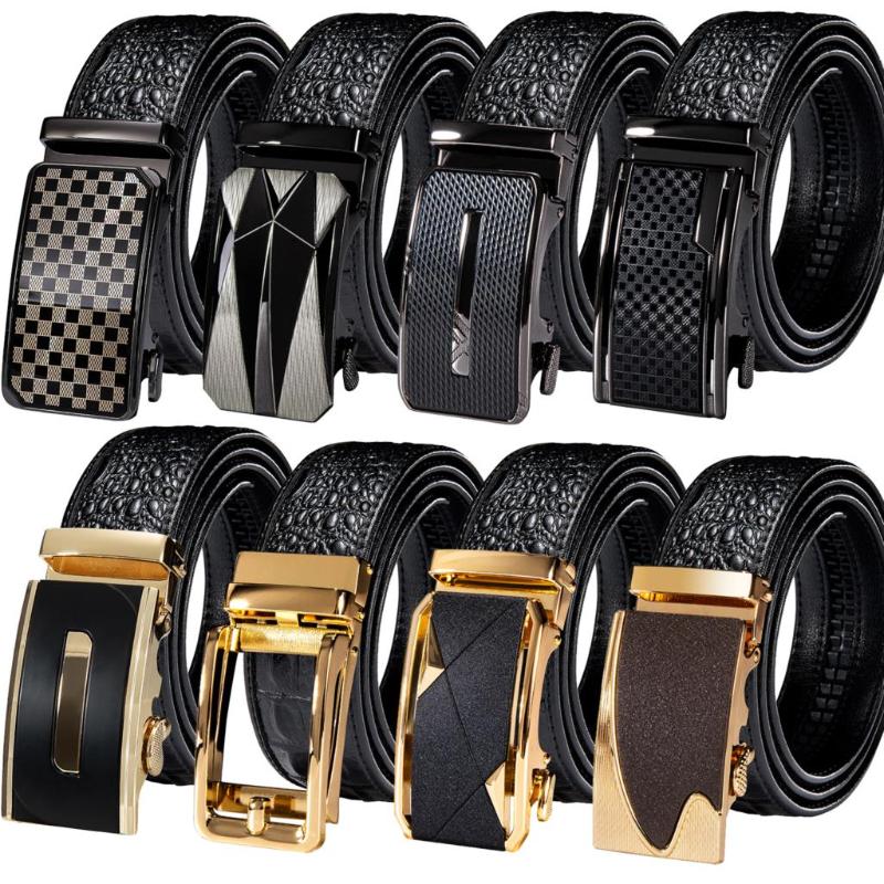 

Belts Automatic Buckles Mens Black Crocodile Pattern Leather Men Belt Ratchet Waistband For Dress Jeans Pants Suit Wedding Male, Black;brown