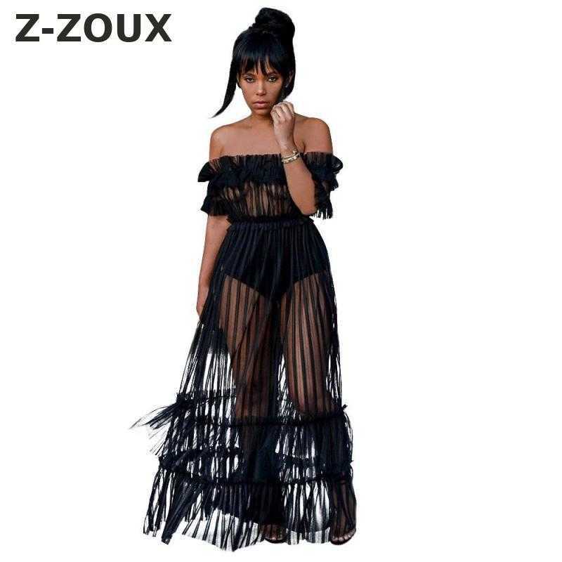 

Women Dress Gauze Hollow Out Sexy Slash Neck Off The Shoulder Long Fashion Party es Summer 210524, White