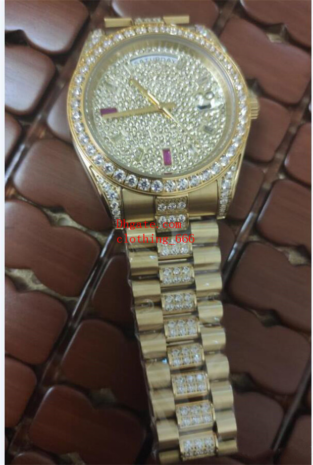 

Men Watch Automatic movement Pave Full Diamond 228349 118388 Calendar Sapphire Glass Steel Bracelet Men's Watchs Original Box Paper