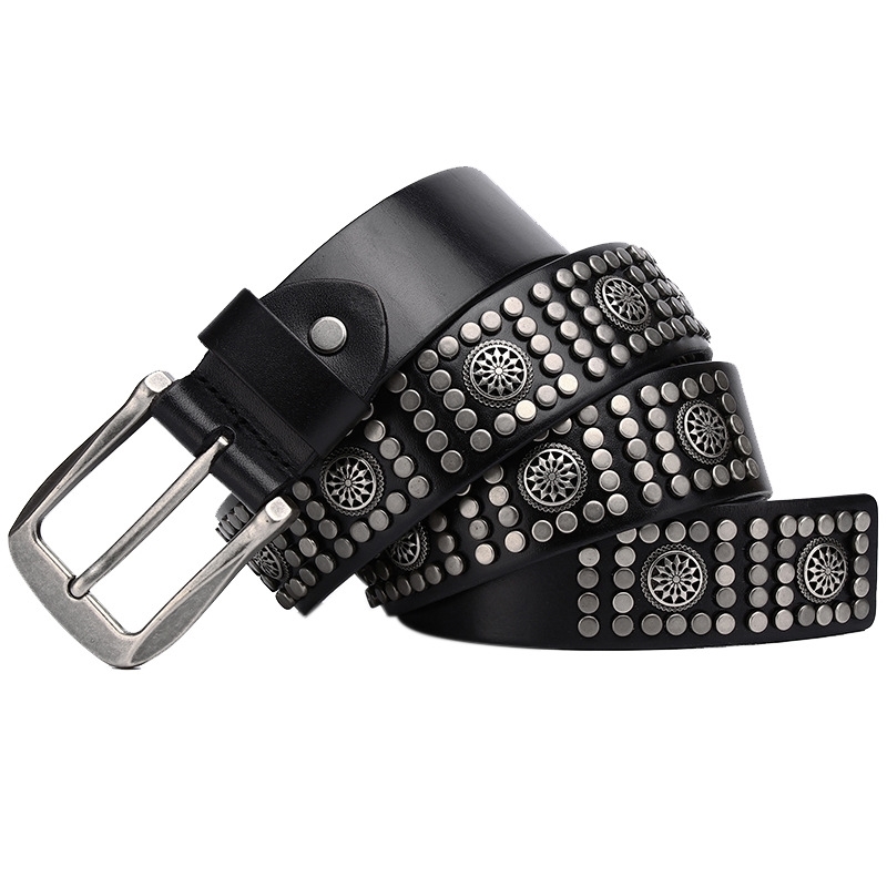

Parkcool new rivet neutral leather punk style personalized riding men's belt fashion women, Black