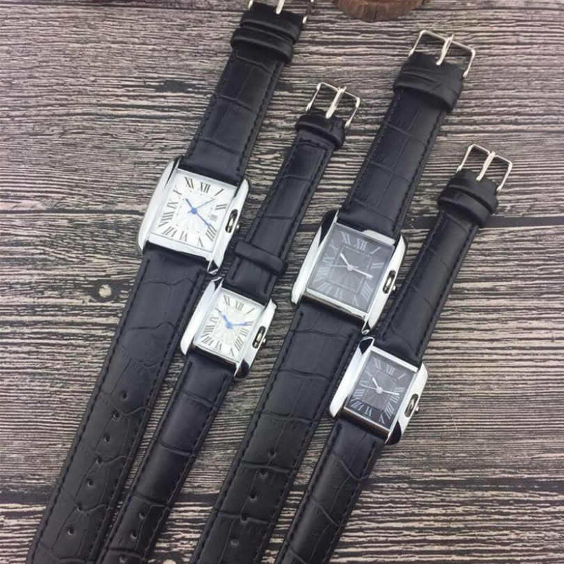 

Luxury lovers watches classic design top brand women men watch square black leather strap ladies wristwtach mens wristwatches couple clock c, Slivery;brown