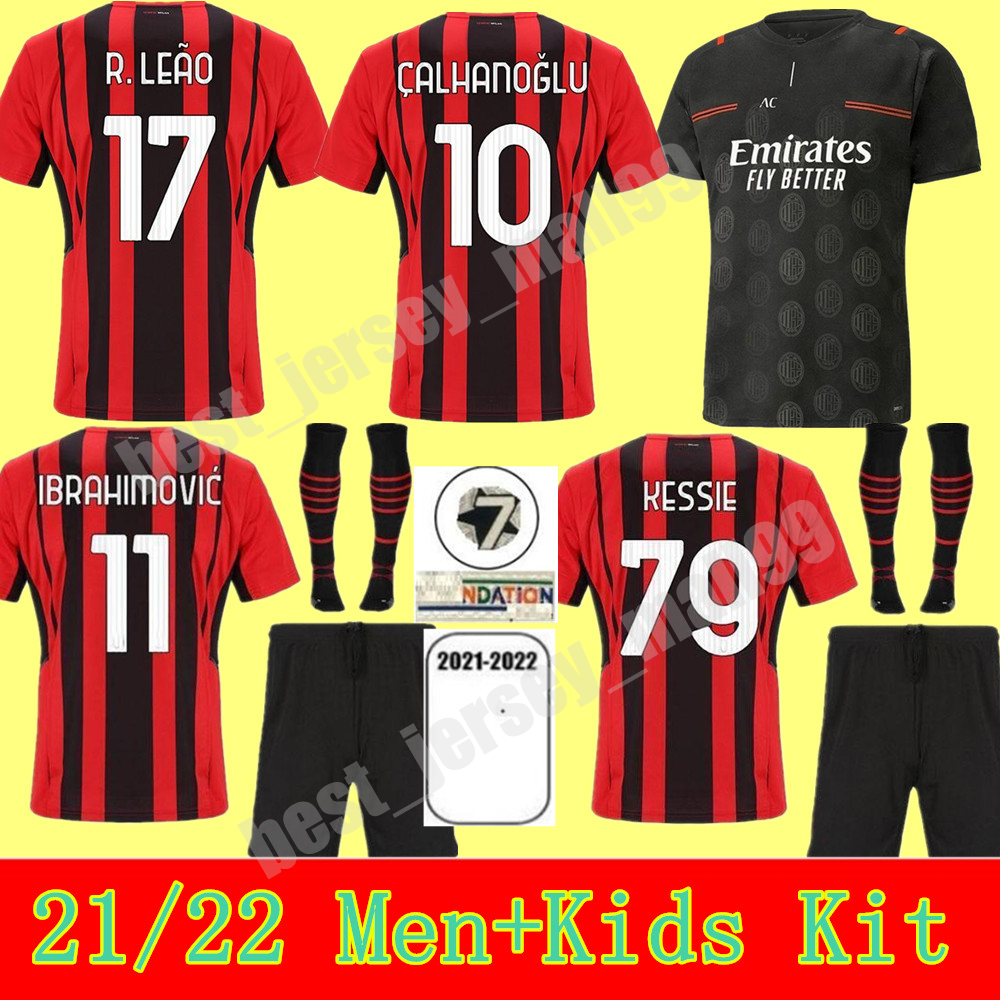 

Thailand 21 22 AC Soccer milan IBRAHIMOVIC jerseys 2021 2022 youth TONALI Mandzukic Kessie brahim BENNACER THEO REBIC LEAO Men kids football Kits, Away+league patch men