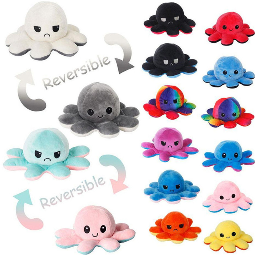 

2021 DHL fast Reversible Flip Octopus Stuffed Dolls Soft Double-sided Expression Plush Toy Baby Kids Gift Doll New Year Christmas Gifts
