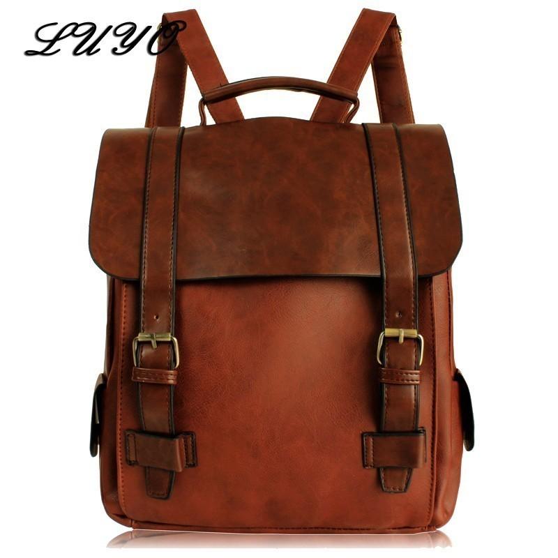 

Backpack 2021 Fashion Women Leather School Vintage Men Small Schoolbag Mochila Feminina Brown Black Backpacks Sac A Dos Bagpack