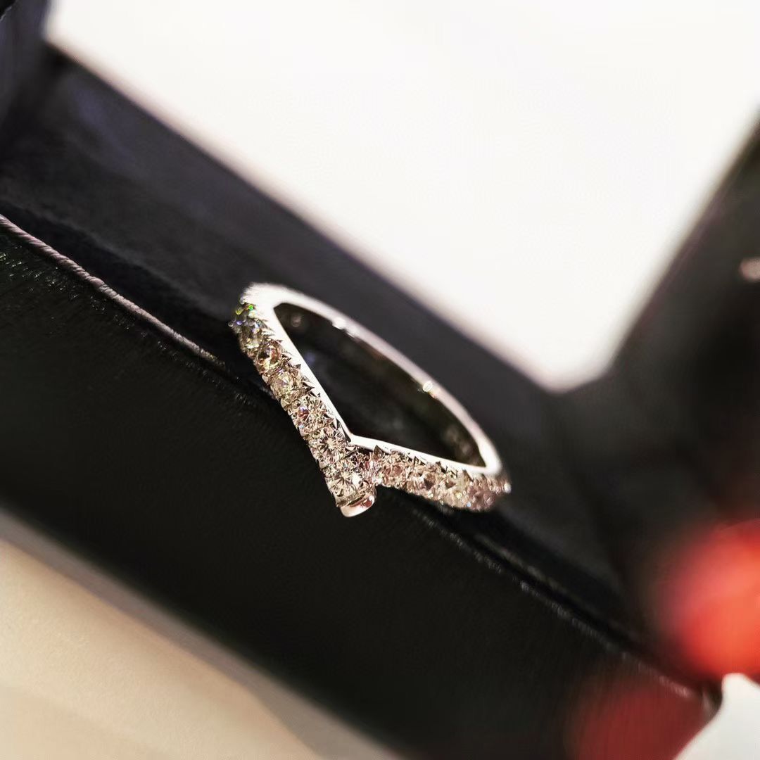 

Cubic Zirconia Stacking Ring for Women Chevron Curved Wedding Band Anniversary Gift