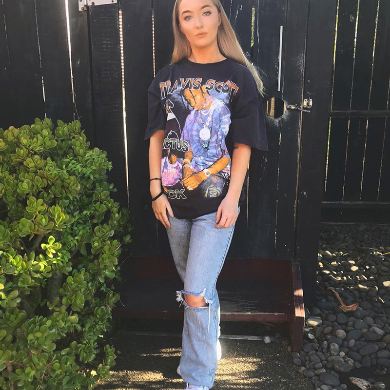 

Travis Scott cactus Jack fashion brand portrait print Street hip hop loose short sleeve T-shirt C1LW, White;black