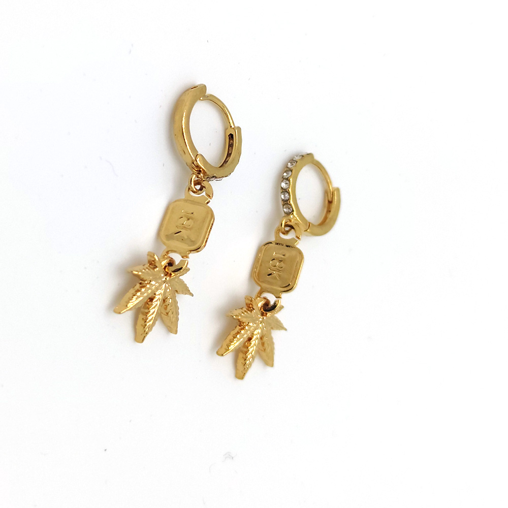 Real Indian 18K BIG Gold dangle Wedding Variations Different CZ STUDS Jhumka Drop Earrings Stud etc LARGE LEAVES-image-678674865