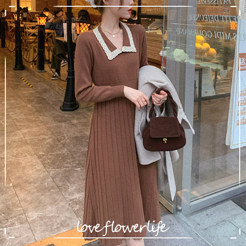 

Winter Knitted dress women Office Elegant sweater dress female long sleeve V-Neck Spring Party dress korean cute 210521, Black