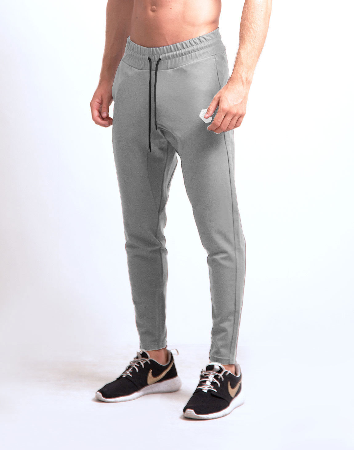 

men's pants muscle boys fitness thin sports leisure running exercise cotton slim ankle zipper, Black