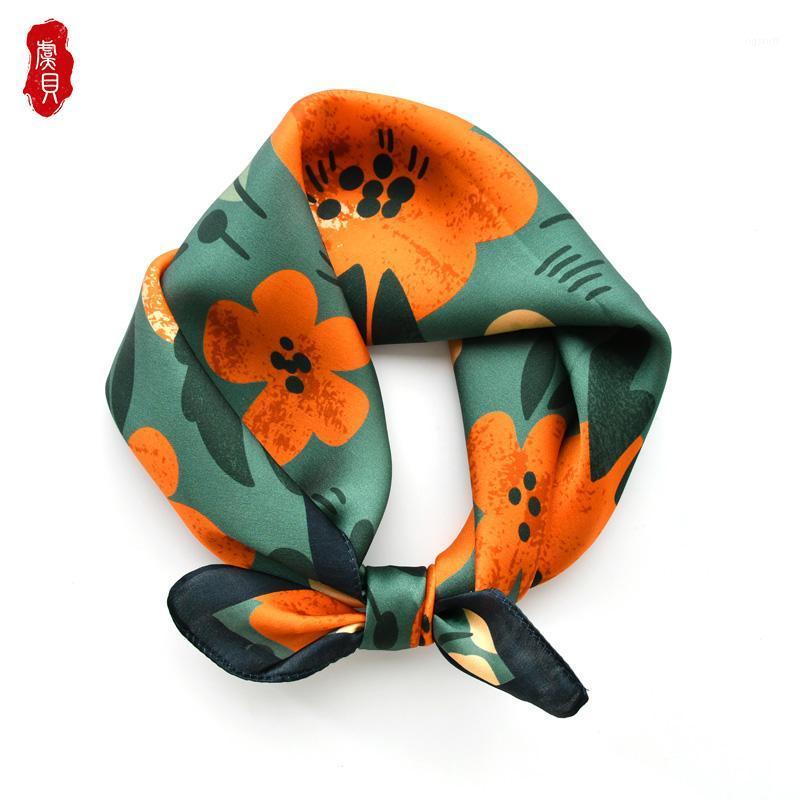 

Scarves Retro Flower Natural Silk Scarf Women Small Square Fashion Hair Children Design Headscarf Foulard Hijab BABY Warp, Blue;gray
