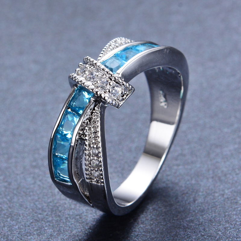 

Luxury Women Classic Style Blue Crystal Gemstone Ring Jewelry for Gift Size 6/7/8/9/10/11