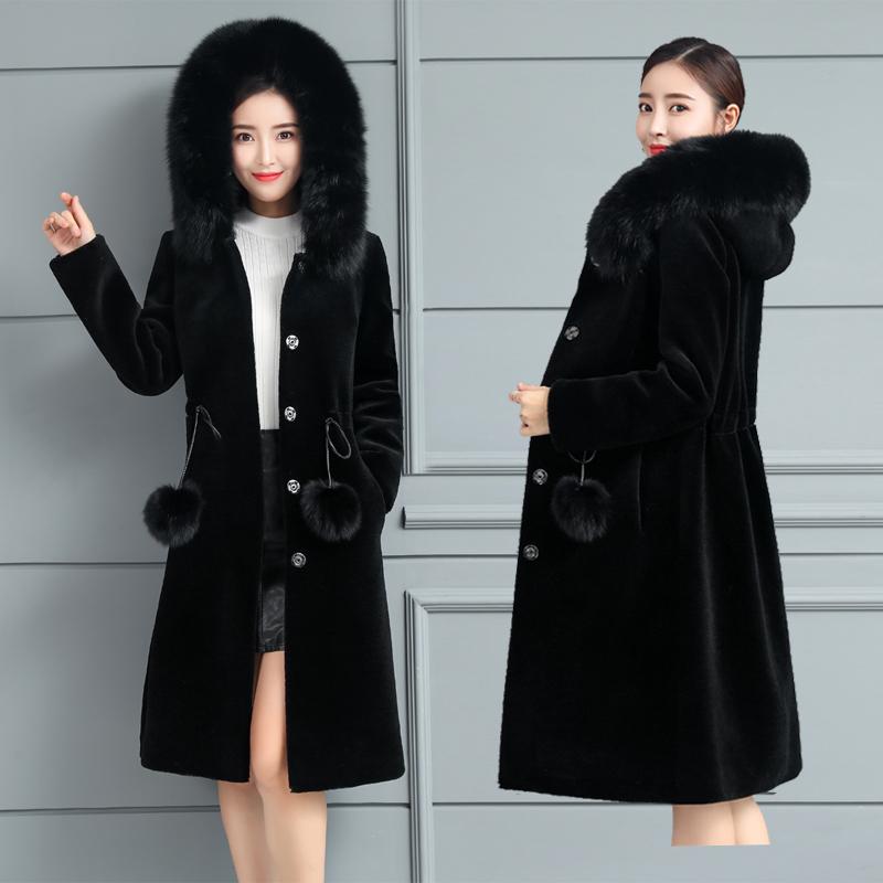 

Women's Fur & Faux Coat Female Long Winter Jacket Women 2021 Sheep Shearing Wool Coats Collar Jackets Casaco Feminino KJ521, Black