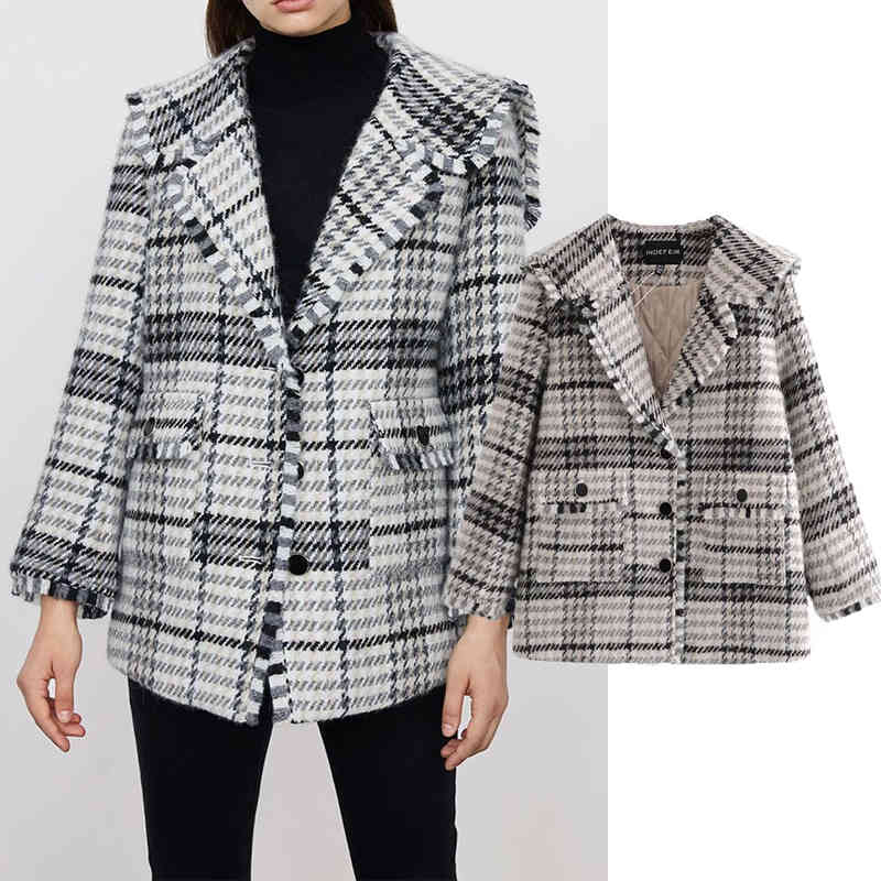 

Women's Down & Parkas Women Autumn winter Lattice texture printing Coat Turn-down Collar Long Lady Streetwear buttons Outwear ZGEX, Black
