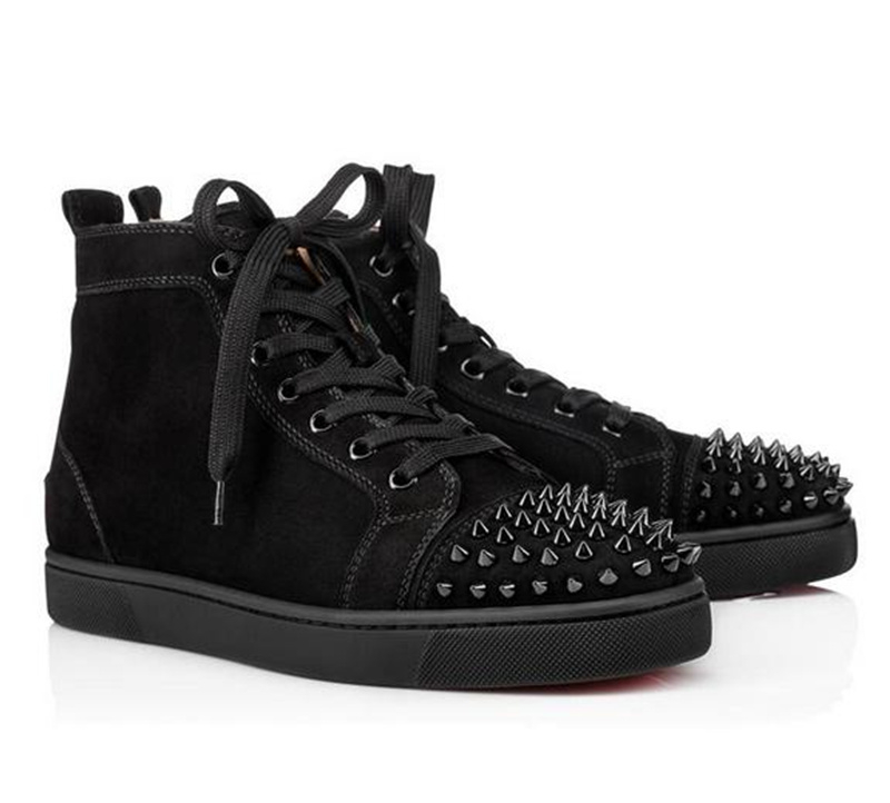 

2021 Red Bottom shoes Hight-Top Junior Spikes Flats Shoe Men Women Leather Sneakers Casual Shoes With Box Dust Bag O5zX#, Black