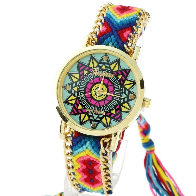 

Wristwatches Gnova Platinum Women Watch Mexican Sun Ethnic Fashion Braided Golden Chain Bracelet Quartz Wristwatch Geneva Style A703, Red
