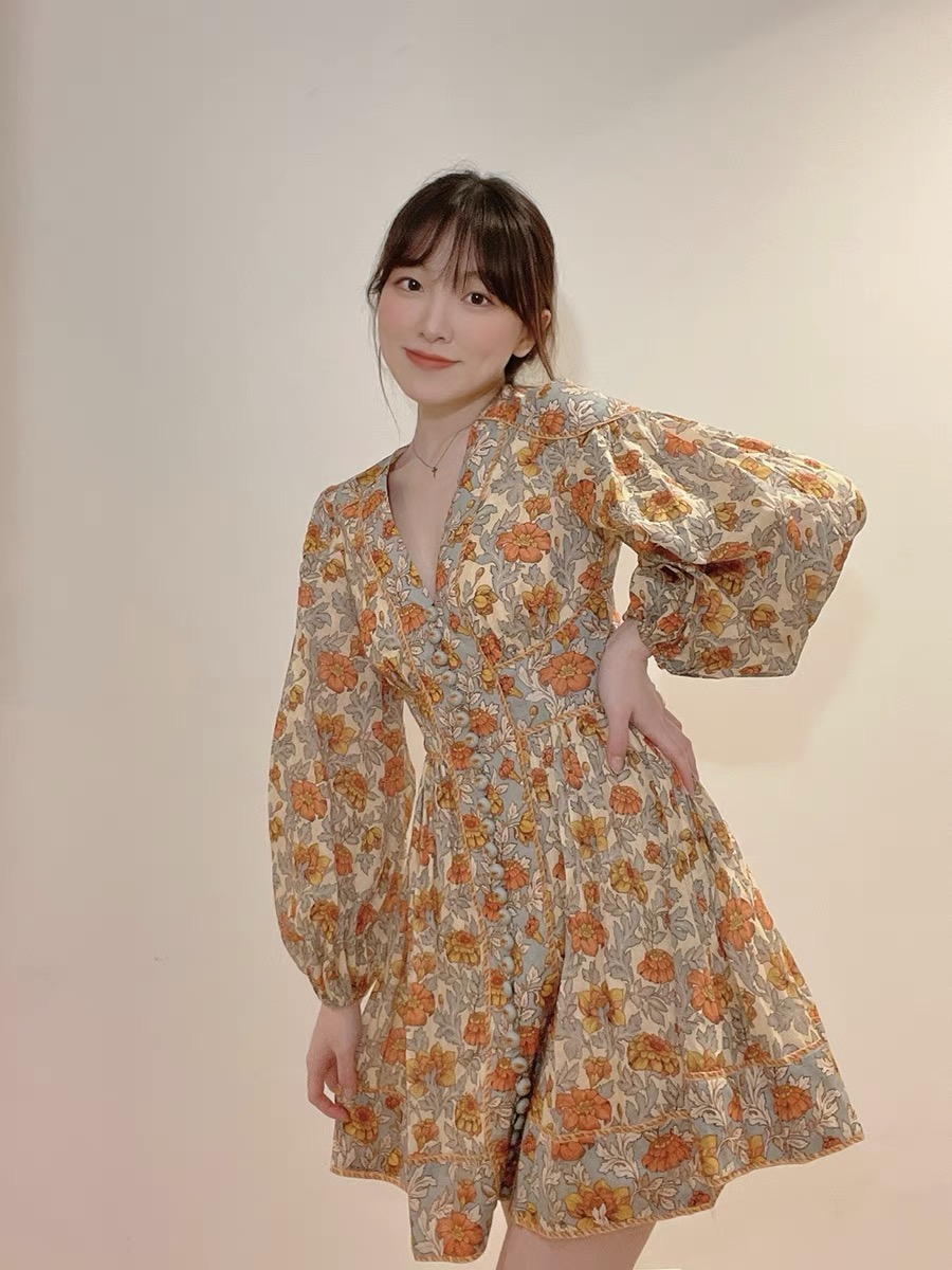 

Button placket Mini cotton dress, Customize