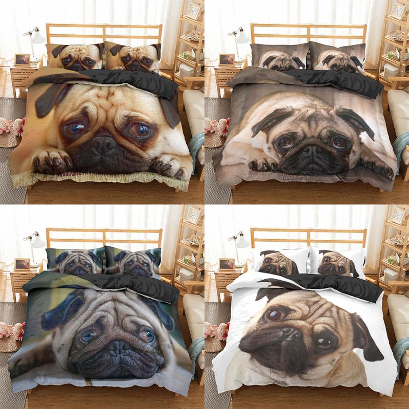

Bedding Sets 2021 3D Cute Dog Pug Bed Set Duvet Cover King Queen Size Comforter Linen Bedclothes, Cd279-3