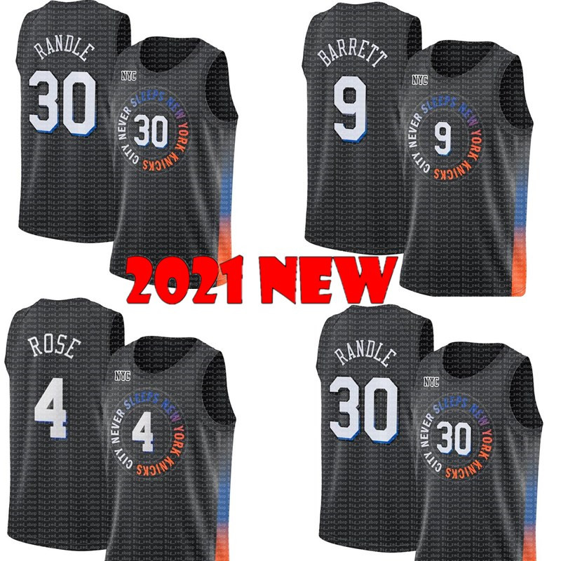 

New York Knicks Jersey RJ 9 Barrett Julius 30 Randle Derrick 4 Rose Basketball Jerseys 2021 New Black 8989, Black;red