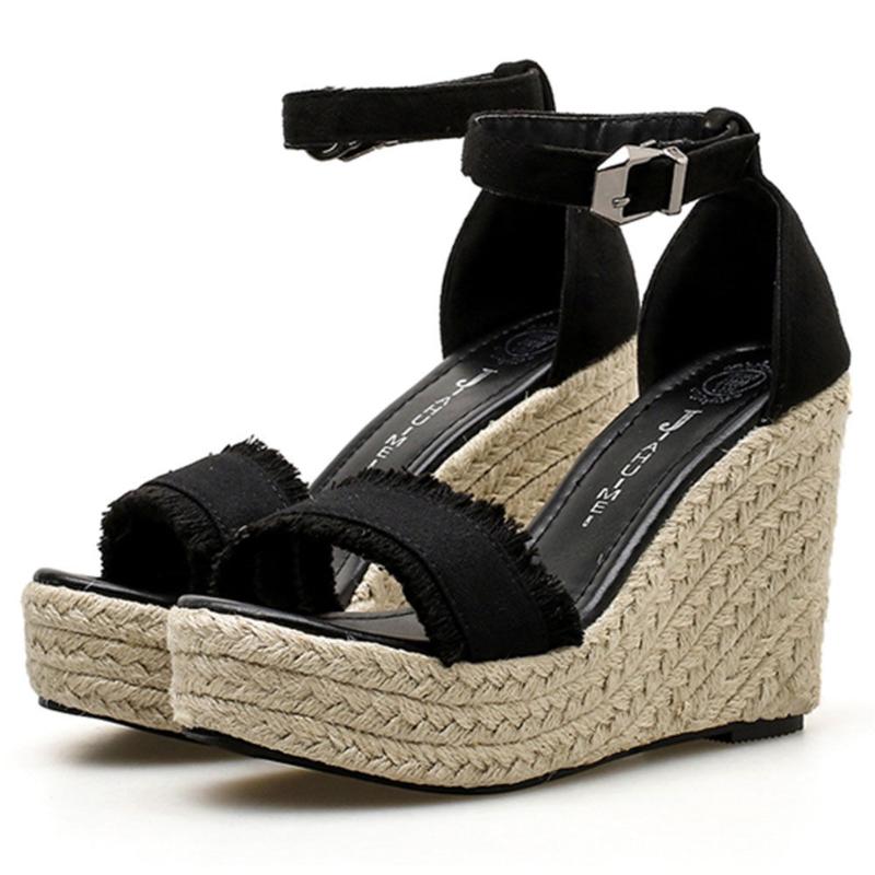 

Dress Shoes RIBETRINI Big Size 40 Fashion Female Open Toe Platform Wedges Gladiator Sandals Women Design Walking Party Summer, Black