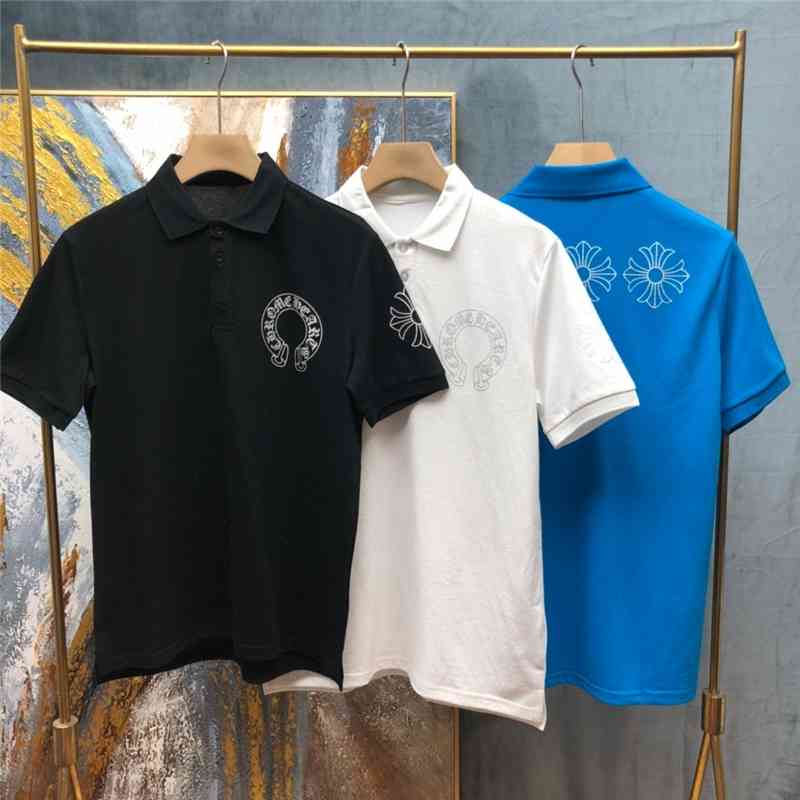 

summer new fashion 2021 brand horseshoe printing men's Paul T-shirt trend business leisure short sleeve polo shirt, White;black