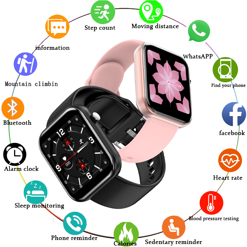 

LIGE 2021 New Smart Watch Women Men Heart Rate Blood Pressure Information Remind Sport Multifunctional Waterproof Smartwatch+Boxg, Pink
