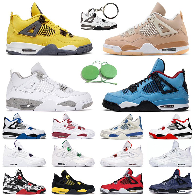 

Men Basketball Shoes 4s 4 Sail University Blue Noir Taupe Haze Black Cat Fire Red Trainer Sneaker, #11 black cat
