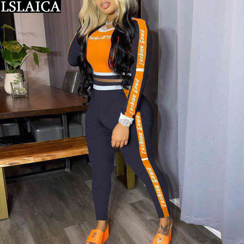 

Women Tracksuit 2 Piece Set Color Matching Letter Print Casual Womens 2 Outfit Long Sleeve Top Woman Pants Fashion 210520, Fuchsia