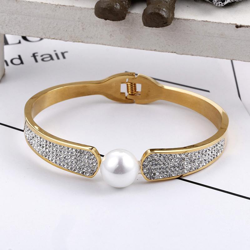 

Bangle Est Luxury Women Elastic Open Fashion BraceletFor Female Jewelry Gift Pearl Titanium Steel Metal Accessories Charm Bracelets