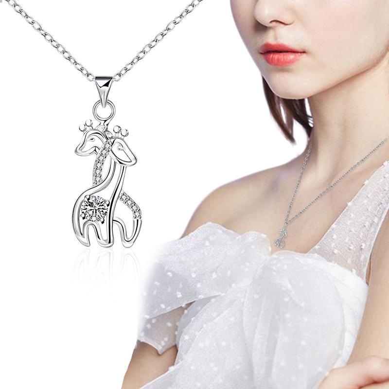 

Pendant Necklaces Dainty Antler Deer With Flower Stainless Steel Animal Mother And Daughter Jewelry Birthday Gift, Silver