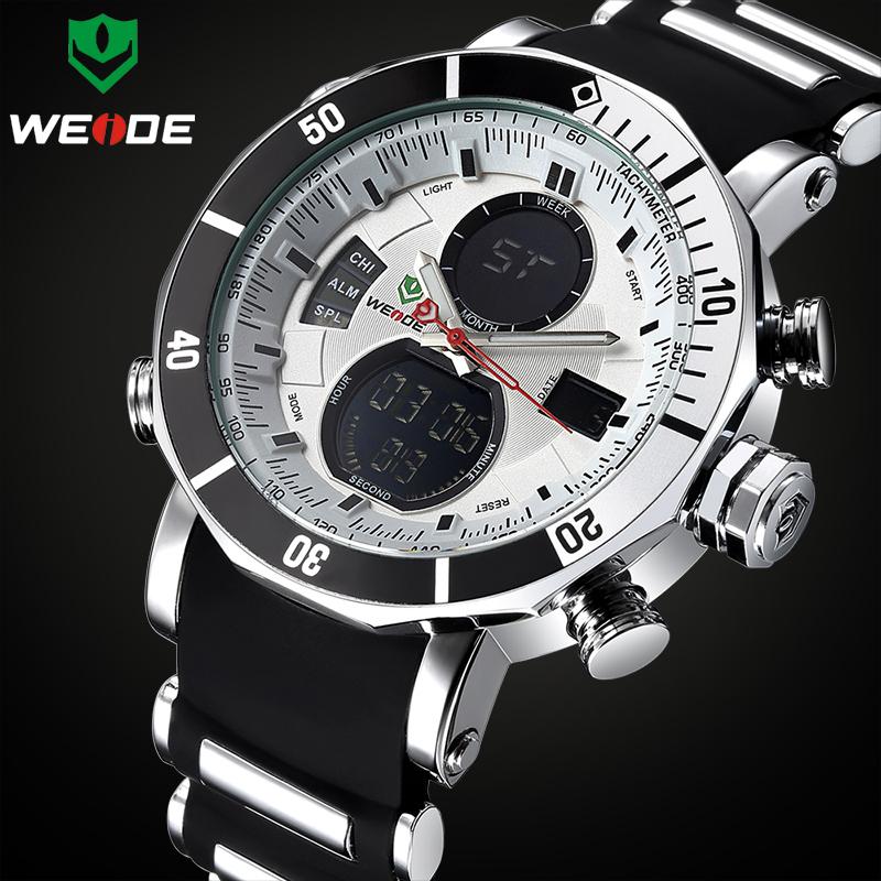 

Brand WEIDE Luxury Men Sports Watches Men's Digital Analog Clock Man Army Military Waterproof Wrist Watch Relogio Masculino Wristwatches, Slivery;brown