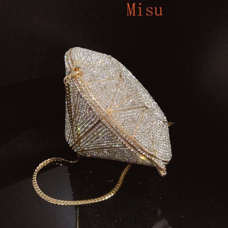 

Luxury High Quality Bling Cool Daimond Shaped Metalic Solid Daimonds Shape Evening Bags Mini Audiere Women Shoulder Handbags, Gold