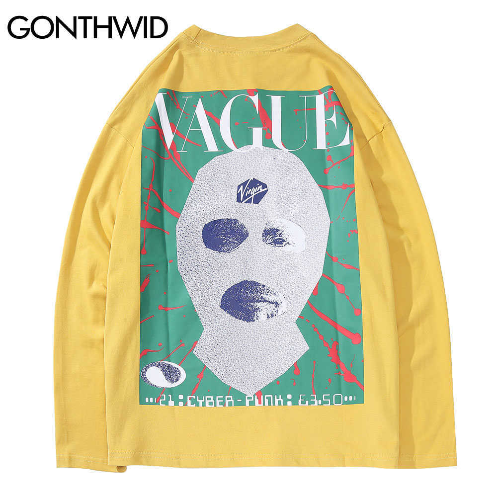 

GONTHWID Long Sleeve Tees Shirts Creative Print Casual Loose Skateboard Tshirts Streetwear Mens Hip Hop Harajuku Fashion Tops 210629, Black