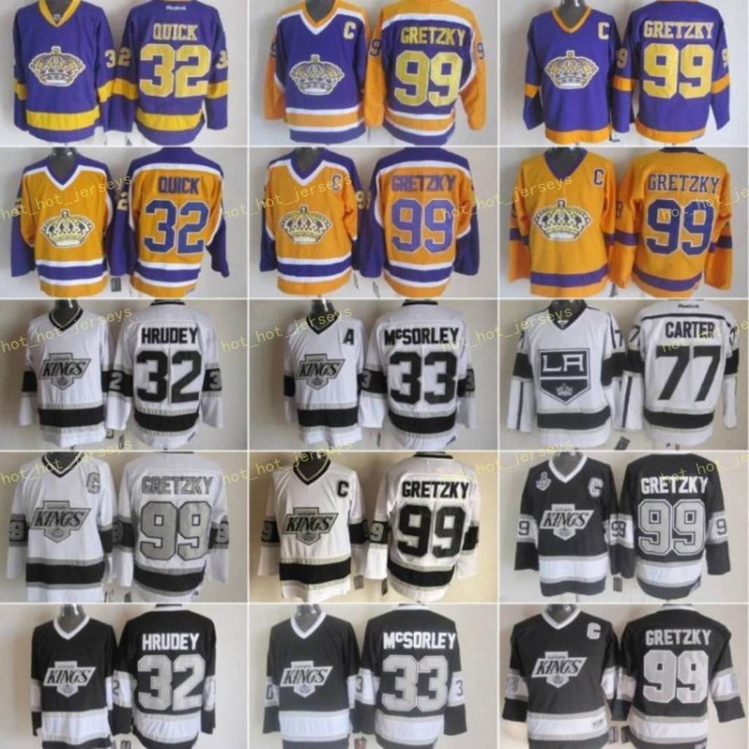 

Los Angeles 32 Jonathan Quick Jersey Kings Men 33 Marty McSorley 77 Jeff Carter 99 Wayne Gretzky LA Vintage ICE Hockey Jerseys Black White, As