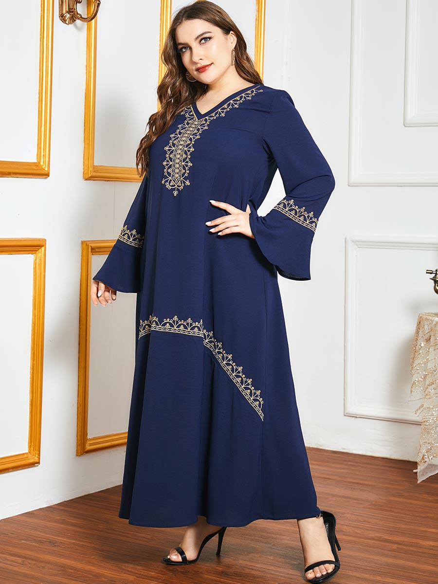 

Elegant Flare Sleeve Ramadan Muslim Abaya Dress Women Embroidery Hijab Jilbab Turkey Islamic Vestido Moroccan Kaftan Arab Elbise