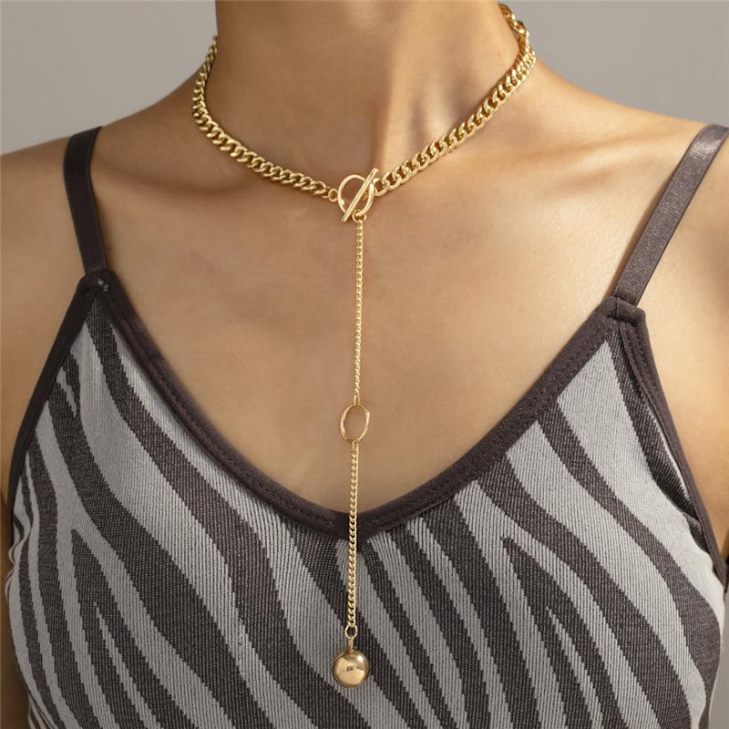 

Chokers Personality Simple Round Bead Necklace Fashion Vintage Gold Color Long Tassel Ladies Jewelry Gift