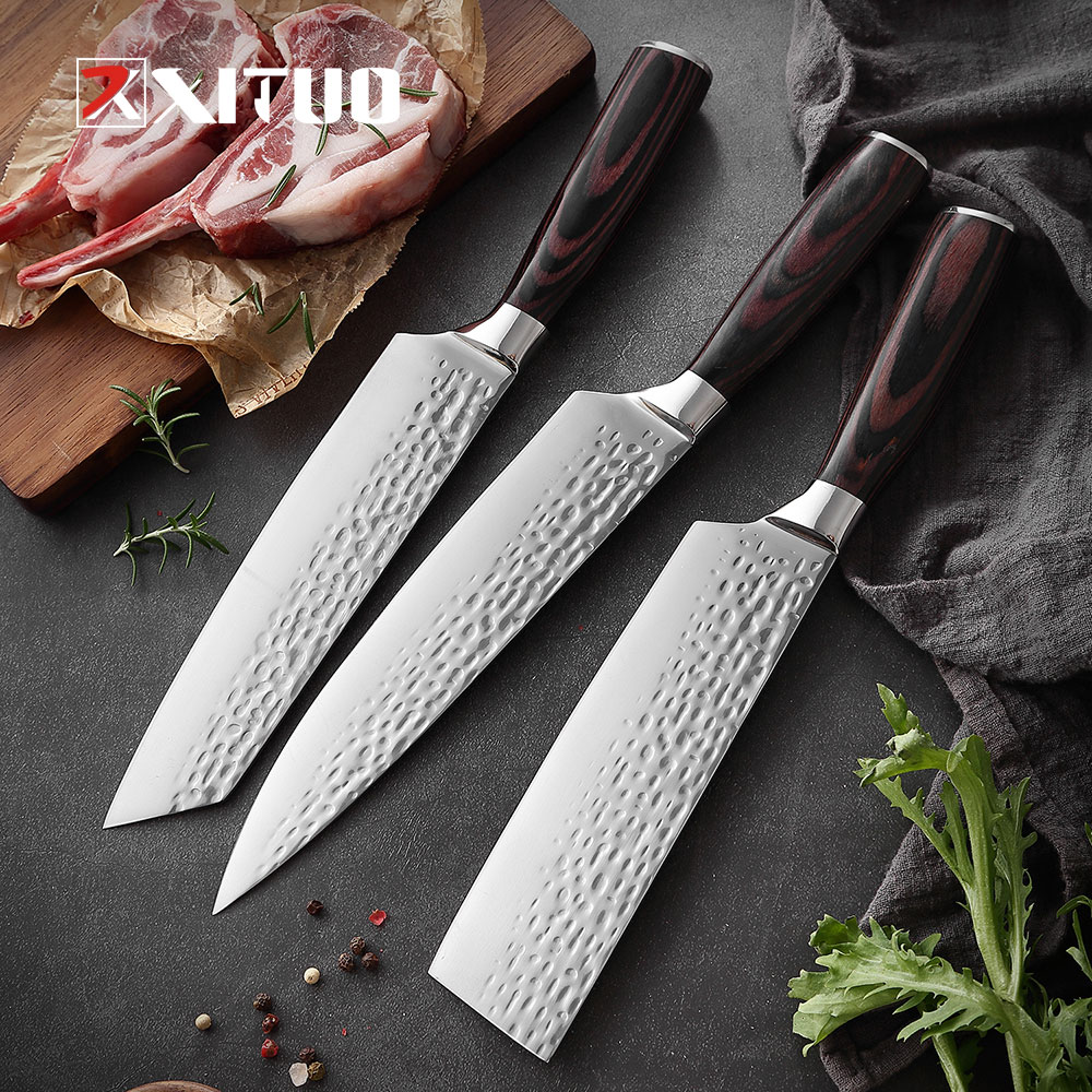 

XITUO High Quality Kitchen Knives Set Cleaver Chef Vegetable Nakiri Knife Kiritsuke Stainless Steel Cooking 3PCS Set Razor Sharp